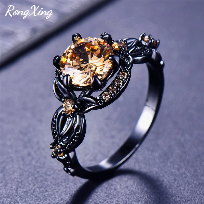 RongXing шесть крапанов круглые кольца с камнем рождения для женщин черное золото заполнены синий/фиолетовый/оливково-зеленый кристалл Циркон кольцо Модные ювелирные изделия - Цвет основного камня: Champagne