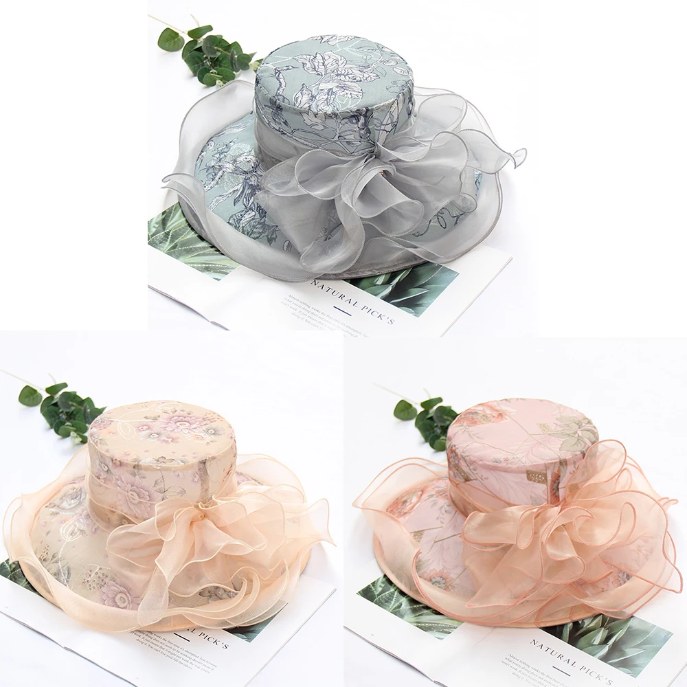 Женская фетровая шляпа FS шифоновая Элегантная шляпка с цветочным принтом