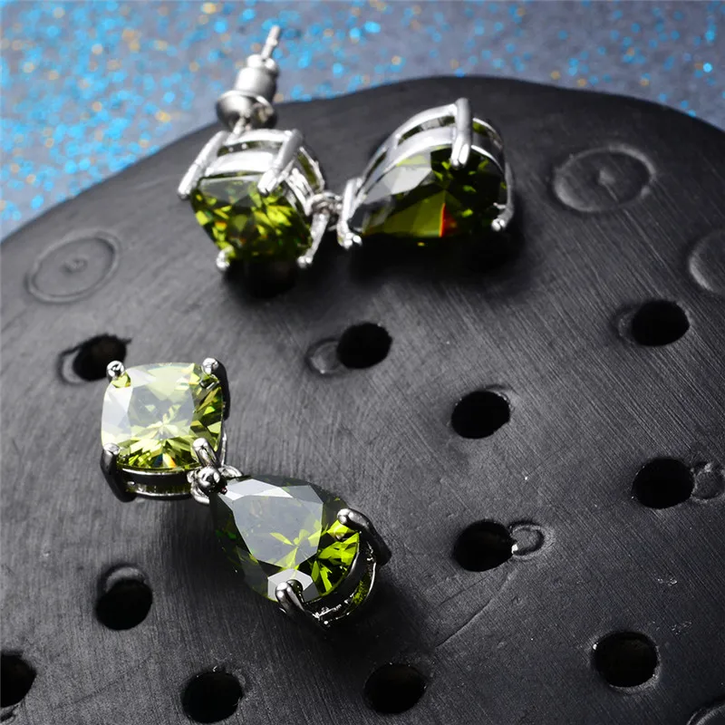 Женские серьги-капельки с Перидотом милые сережки-подвески оливковый зеленый