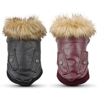 autumn winter pet dog clothes fur collar leather jacket warm fashion pet dog coat 3 color 5 size for all puppy dogs cats