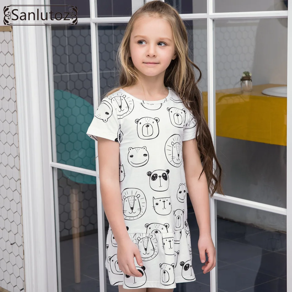 Летнее хлопчатобумажное платье для девочек с изображением панды и животных |