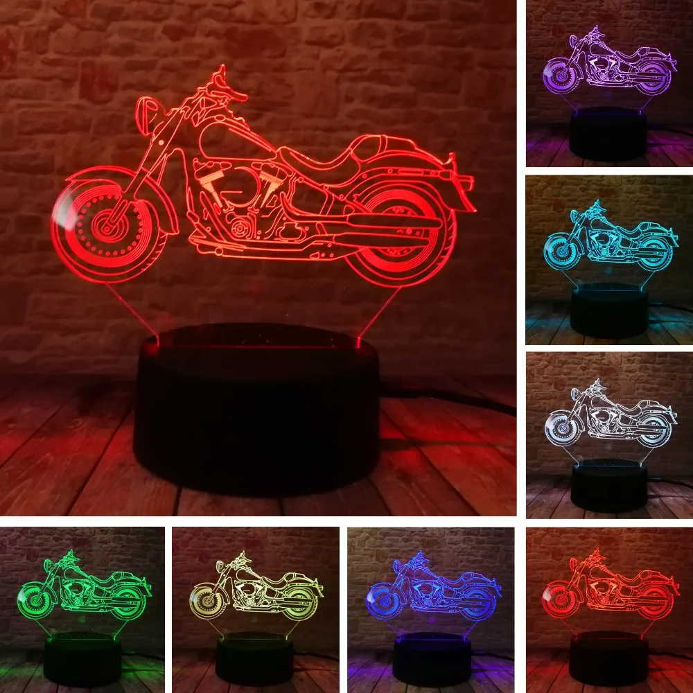 3D мотоциклетный Ночной светильник акриловая RGB иллюзия визуальная настольная