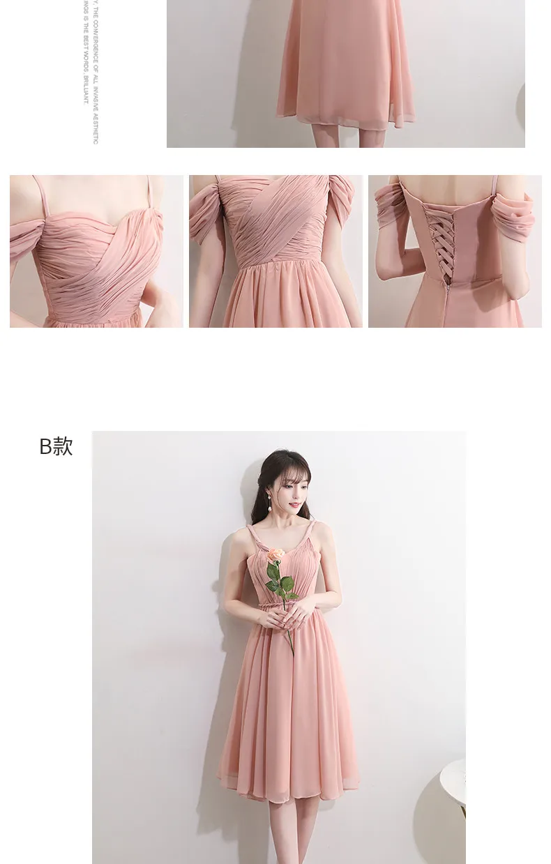 Новые розовые платья невесты шифон Чай Длина для осени Pleat Спагетти ремень Простой Элегантный Выпускной Пром платье халат де Soriee