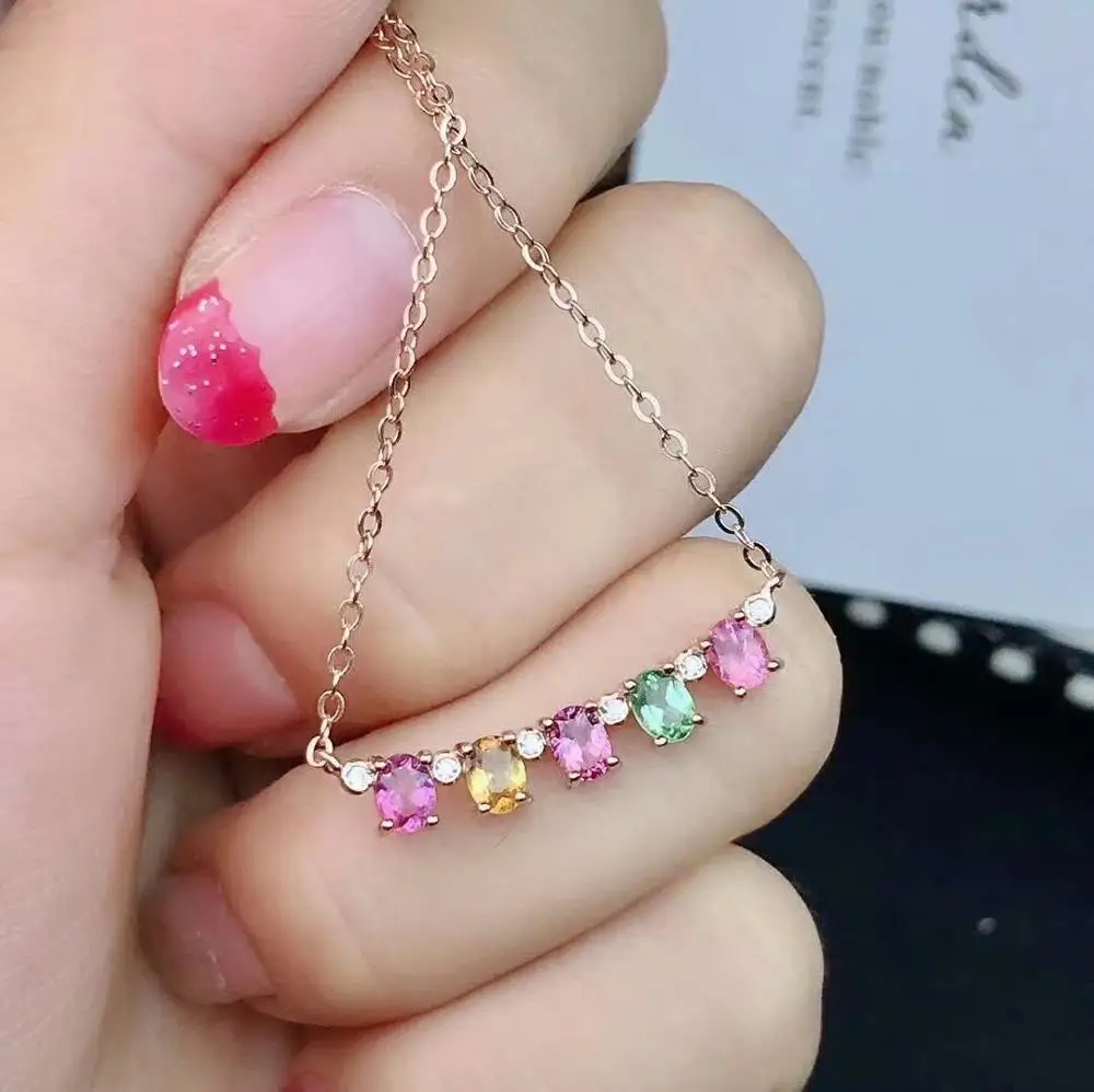

SHILOVEM 925 sterling silver Natural tourmaline pendants classic fine Jewelry women wedding new wholesale 3*4mm jcz0304991agx