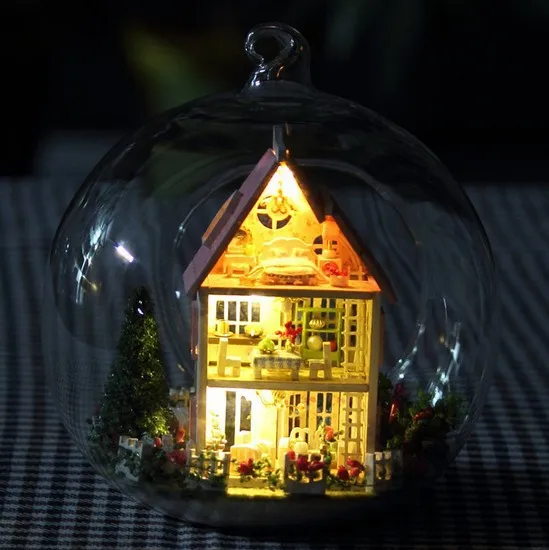 

G012 villa miniature dollhouse diy Glass ball wooden doll houses toy Model Building Kits castle