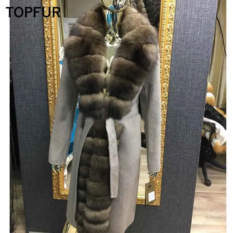 Женская шуба из овечьей шкуры натурального меха лисы с толстым воротником зима