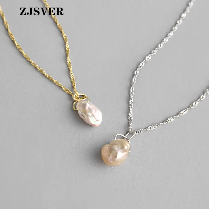 ZJSVER неровный жемчуг кулон минималистичный Золотой/Серебряный цепь 925
