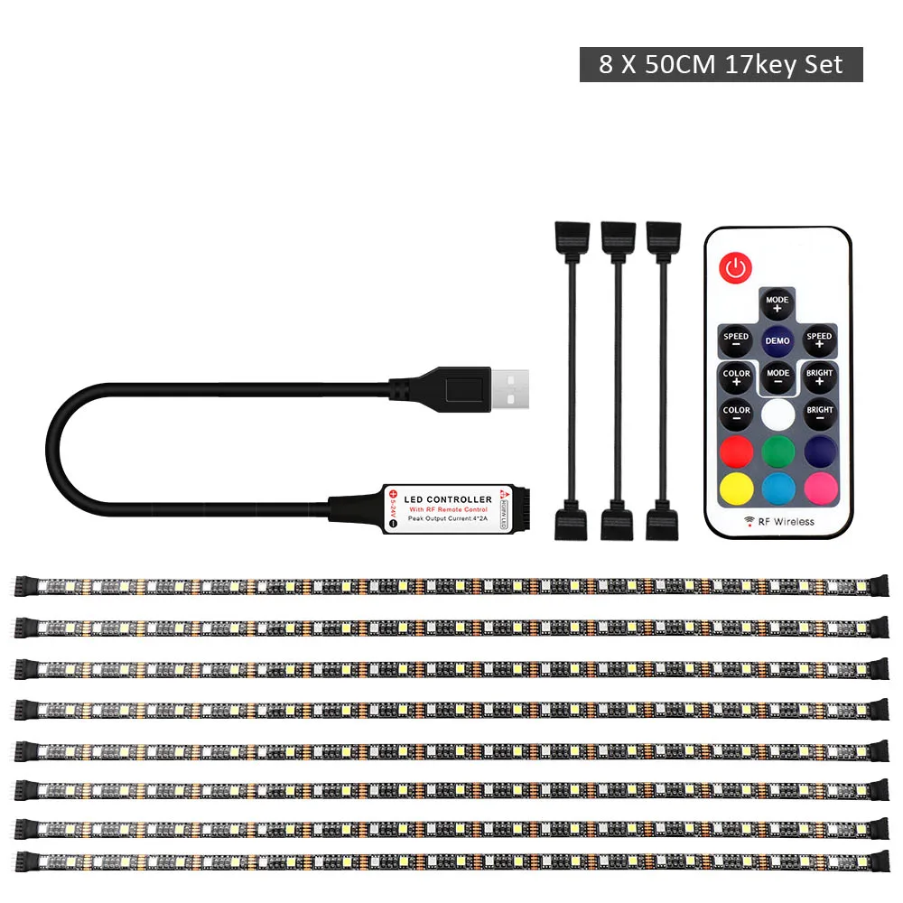 8 X 50CM SET DC 5 В Светодиодная лента RGBW 5050 Гибкая USB Светодиодная лента светодиодный светильник Диодная лента RGB+ белый/теплый белый для ПК экран ТВ фоновый светильник - Испускаемый цвет: 8 X 50CM SET
