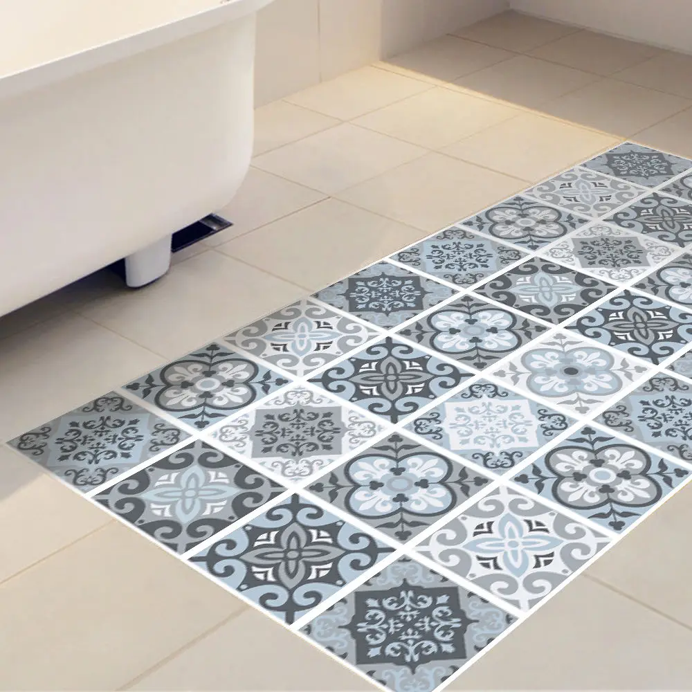 

5pcs/Lot Mediterranean Patterned Huge Vinyl Floor Stickers Blue Grey 120cm x 60cm Sheet