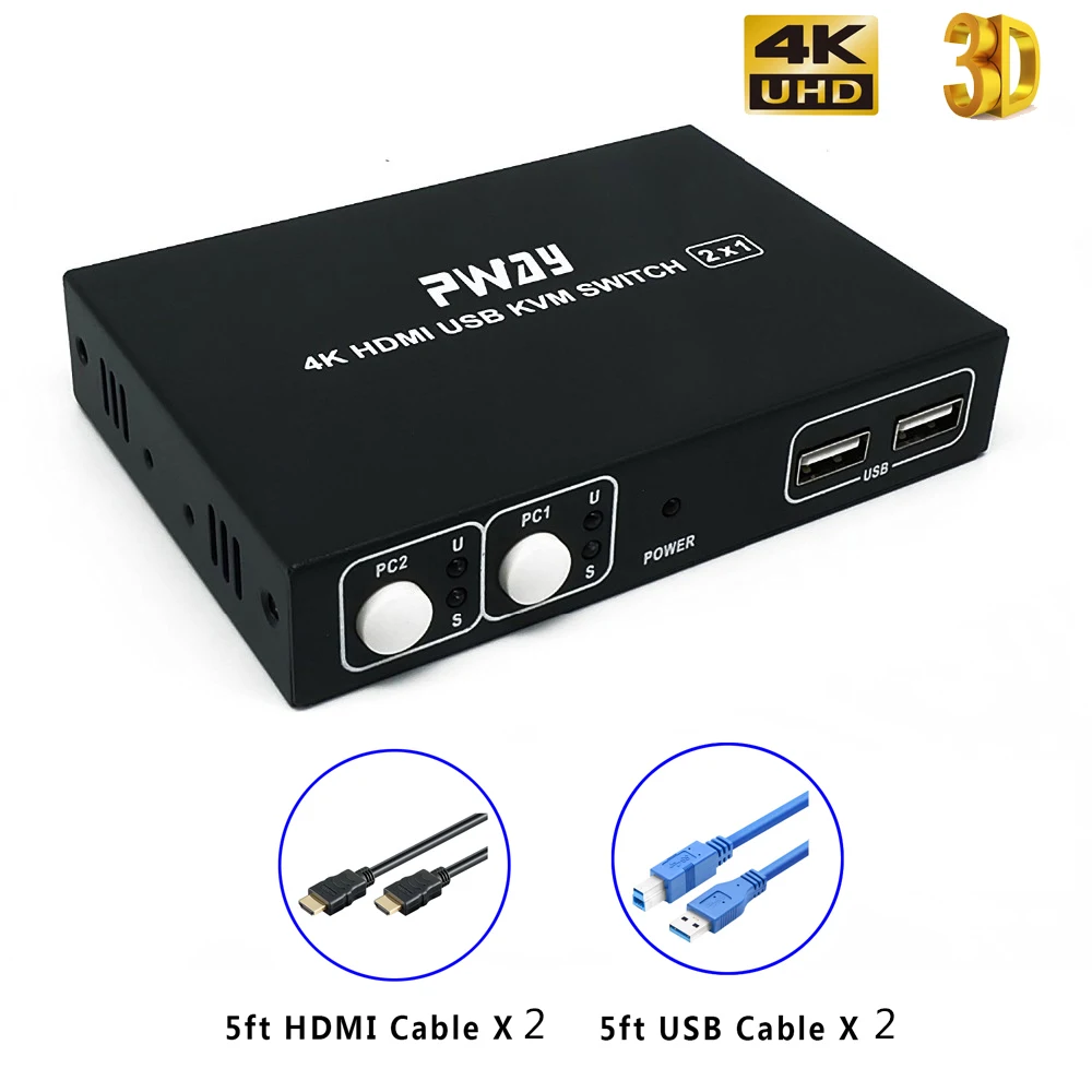 PWAY PW SH0201K 2 порта HDMI KVM переключатель с USB/HDMI кабель Поддержка 3D 4K * K/3840*2160/30Hz и