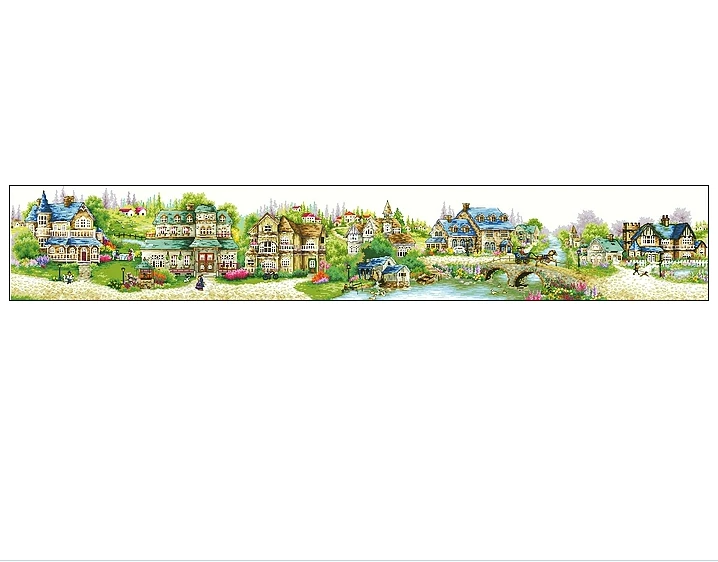 Factory Shop Cross Stitch Kit Pretty Scenery Big Flower Bridge Town Tree Size 163x27cm | Дом и сад