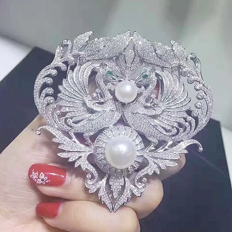 Двойное использование микроскоп Циркон Diy материалы двойной феникс кисточкой Кулон застежка длинный свитер цепь брошь с застежкой