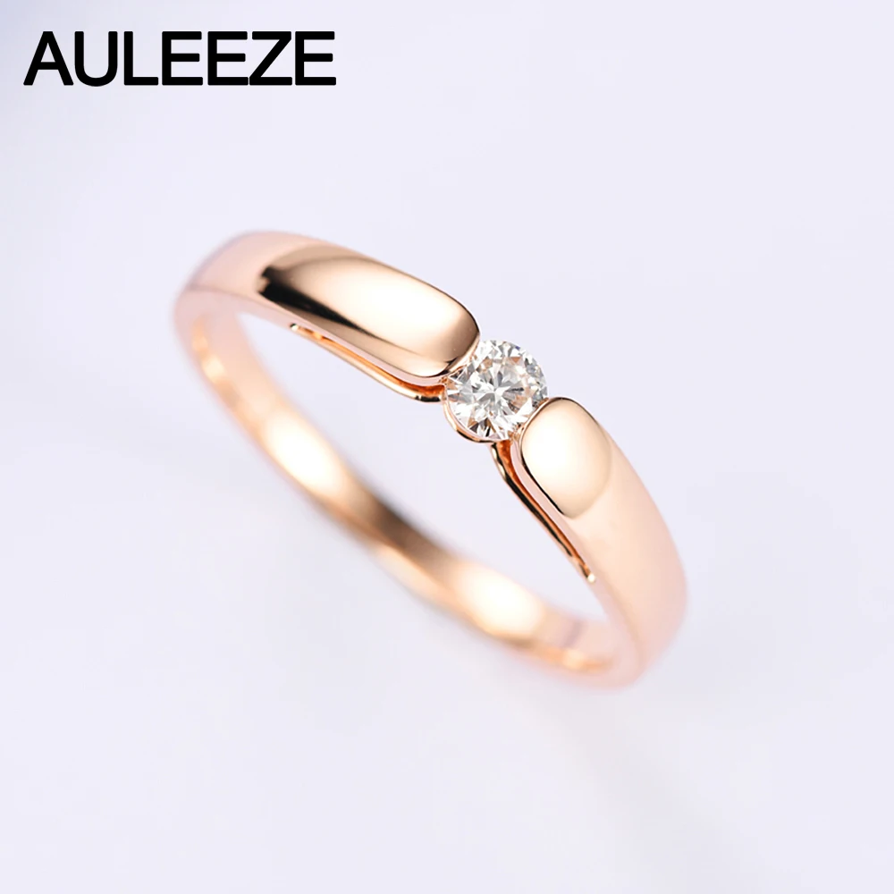 AULEEZE офисное женское кольцо 0.13CT, настоящий алмазный обруч, простое повседневное женское кольцо, 18 K, розовое золото