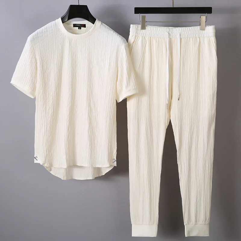 Бежевый JSBD summer linen set men's casual short-sleeved T-shirt men's summer cotton and linen Chinese style thin men's fashion new - Цвет: Бежевый