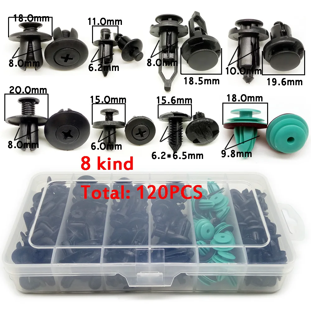 120PCS CNIKESIN 6-10 мм для всех автомобилей Смешанные авто крепеж зажим пластиковая коробка-Упакованные автомобильные двери бампер крыло лайнер уплотнительная полоса фиксированные зажимы - Название цвета: 120PCS