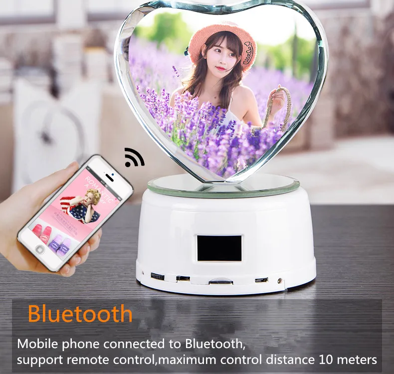 Пользовательские фото подарок светодиодный фоторамка RGB огни Кристалл MP4 Bluetooth музыкальная шкатулка альбом RGB вращающиеся украшения вращающаяся подставка