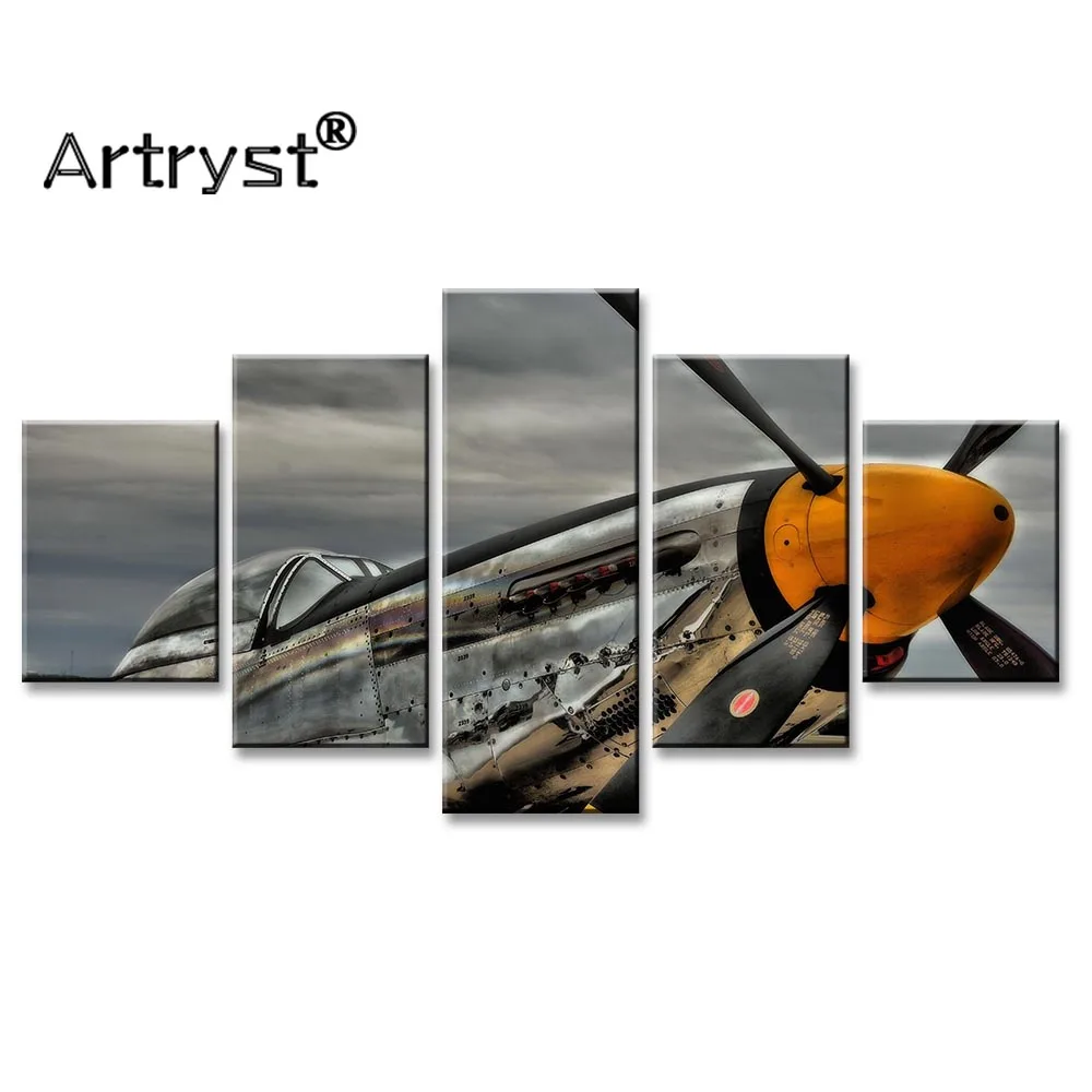 

Wall Art Picture Home Decor Retro Poster Frame 5pcs HD Print Aircraft Vintage Modular Canvas Painting For Living Room Wall