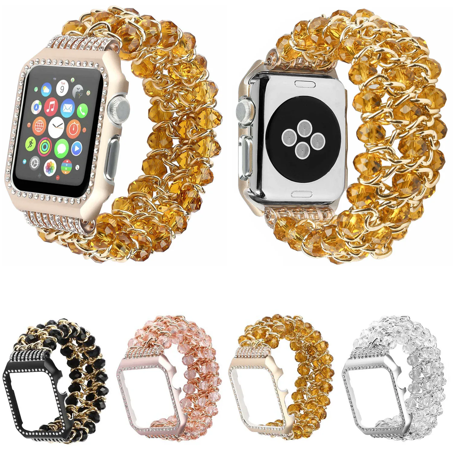 Для Apple Watch Band Стильный ретро Кристальный вышитый бисером эластичный iWatch ремешок