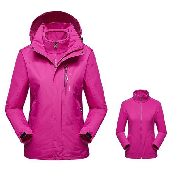 Women Rose Pink Зимняя Флисовая теплая куртка из 2 предметов для мужчин и женщин, для занятий спортом на открытом воздухе, ветровка для походов, катания на лыжах, кемпинга, теплые пальто, VA324 - Цвет: Women Rose Pink