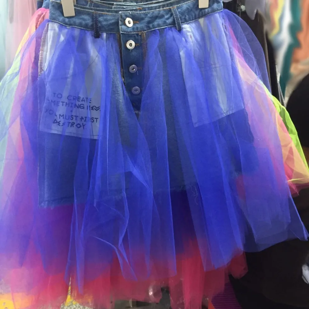 blue TWOTWINSTYLE, сетчатая Лоскутная джинсовая юбка, Женская Сексуальная мини-юбка с высокой талией, Женская корейская мода, летняя одежда, большой размер - Цвет: blue