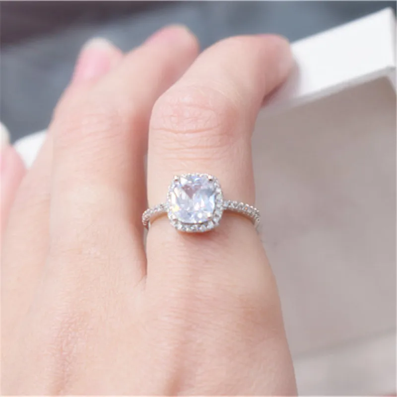 CC Модные кольца для Для женщин 925 Серебряный кубический цирконий прямоугольник камень свадебные Bijoux Femme обручальное кольцо anillos CC595