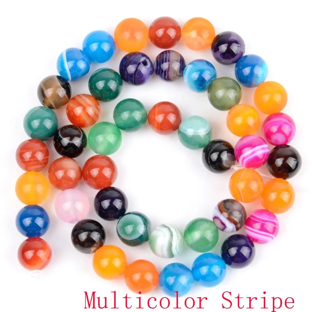 Multicolor Stripe Натуральные круглые бусины, черные, сумасшедшие Агаты, лабрадорит, бирюза, содалит, камни, бусины для изготовления ювелирных изделий - Цвет: Multicolor Stripe