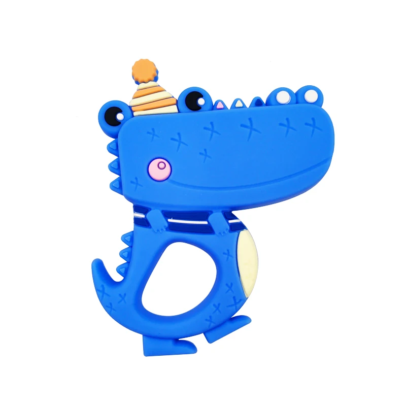 Blue Crocodile Безопасные Детские Прорезыватели с героями мультфильмов, без бисфенола, милые животные, динозавры, для младенцев, сделай сам, кольцо, прорезыватель, для малышей, силиконовые, жевательные подвески, детские игрушки для прорезывания зубов - Цвет: Blue Crocodile