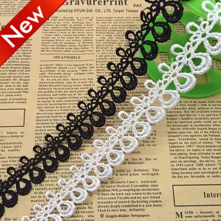 

Free Shipping 15yards White Polyester Embroidery Lace Applique Doll Sewing Trims Black Laces For Wedding Dress 2.5cm wide