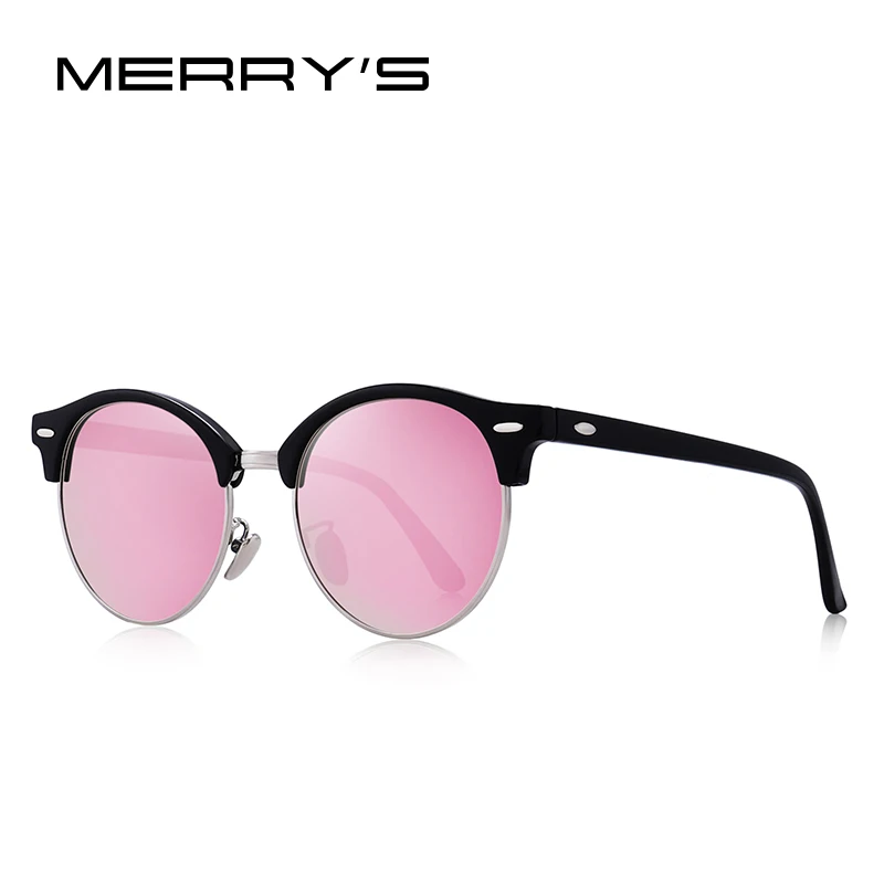 C02 Silver Pink MERRYS DESIGN Men Women Classic Retro Rivet Polarized Sunglasses Unisex Glasses Fashion Male Eyewear UV400 Protection S8054N - Lenses Color: C02 Silver Pink