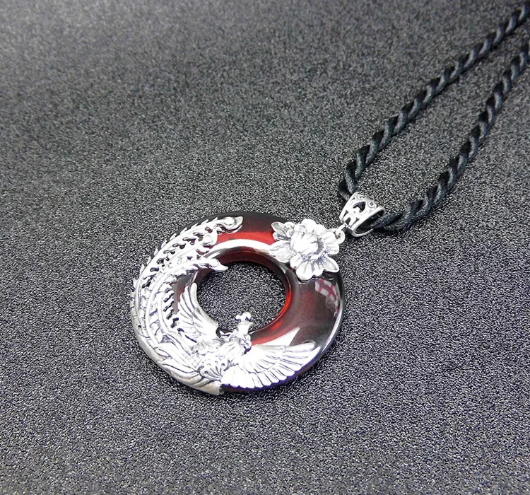 FNJ 925 Серебряный кулон Феникс круглый красный камень циркон S925 оригинальные тайские серебряные подвески для женщин Изготовление ювелирных изделий