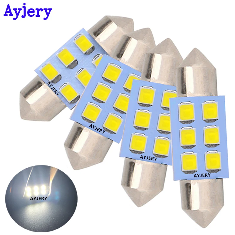 

AYJERY 4X C5W LED 1210 6 SMD Festoon 31mm 36mm 39mm 41mm 12V White bulbs for car License plate Interior Reading Light Dome Light