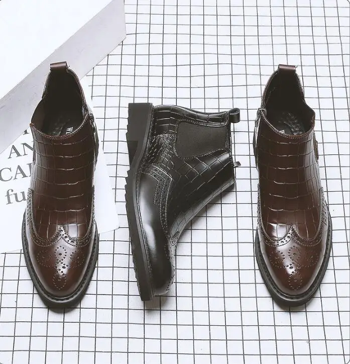Мужские ботинки из натуральной кожи на низком каблуке 2 цвета|Туфли| |