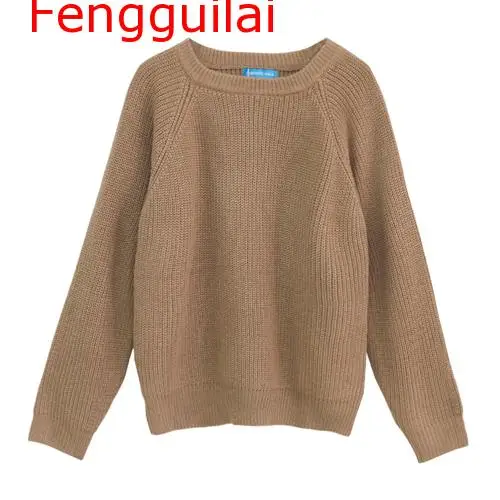 Женский трикотажный свитер Fengguilai Однотонный с длинным рукавом и круглым вырезом