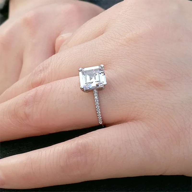 COLORFISH Роскошные 4ct Asscher Cut Solitaire обручальные кольца для женщин синтетический Сона Аутентичные стерлингового серебра 925 Обручальное кольцо