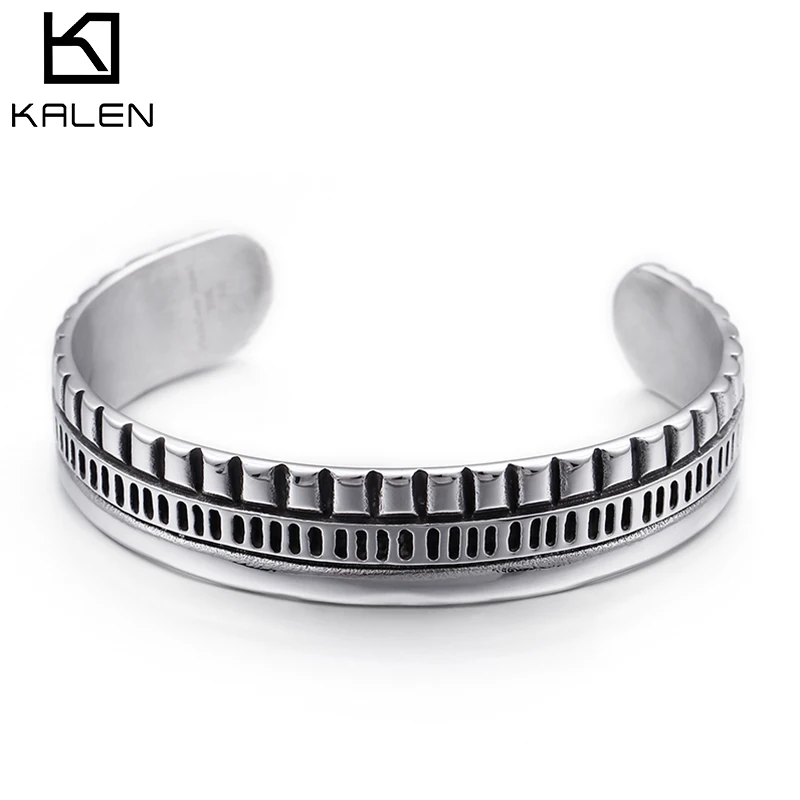 

KALEN Stainless Steel Open Cuff Bangles For Men Simple Style Grid Shaped Charm Bracelet & Bangle Jewelry