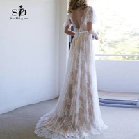 vestido de casamento champagne informal bridal dress 2022 v neck lace wedding dresses romantic vestido de noiva wedding gown