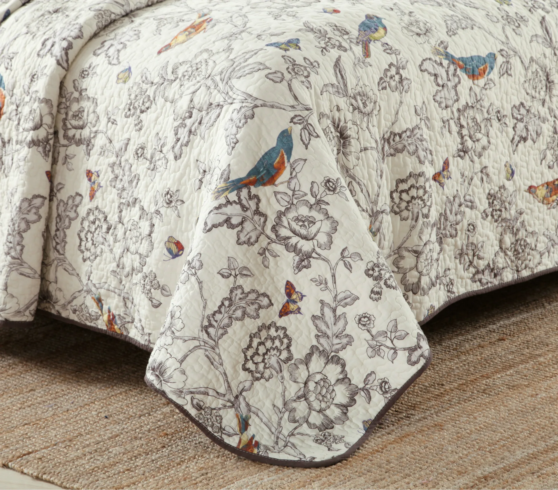 

Cotton Floral Quilt Coverlet Set King Flower Birds Printed Reversible Quilt Bedspread Set 3 Piece Home Antique Chic Luxury Set