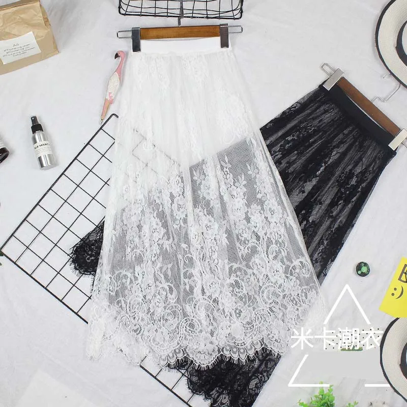 Женская юбка-комбинация Нижняя юбка пикантная Прозрачная сетчатая кружевная
