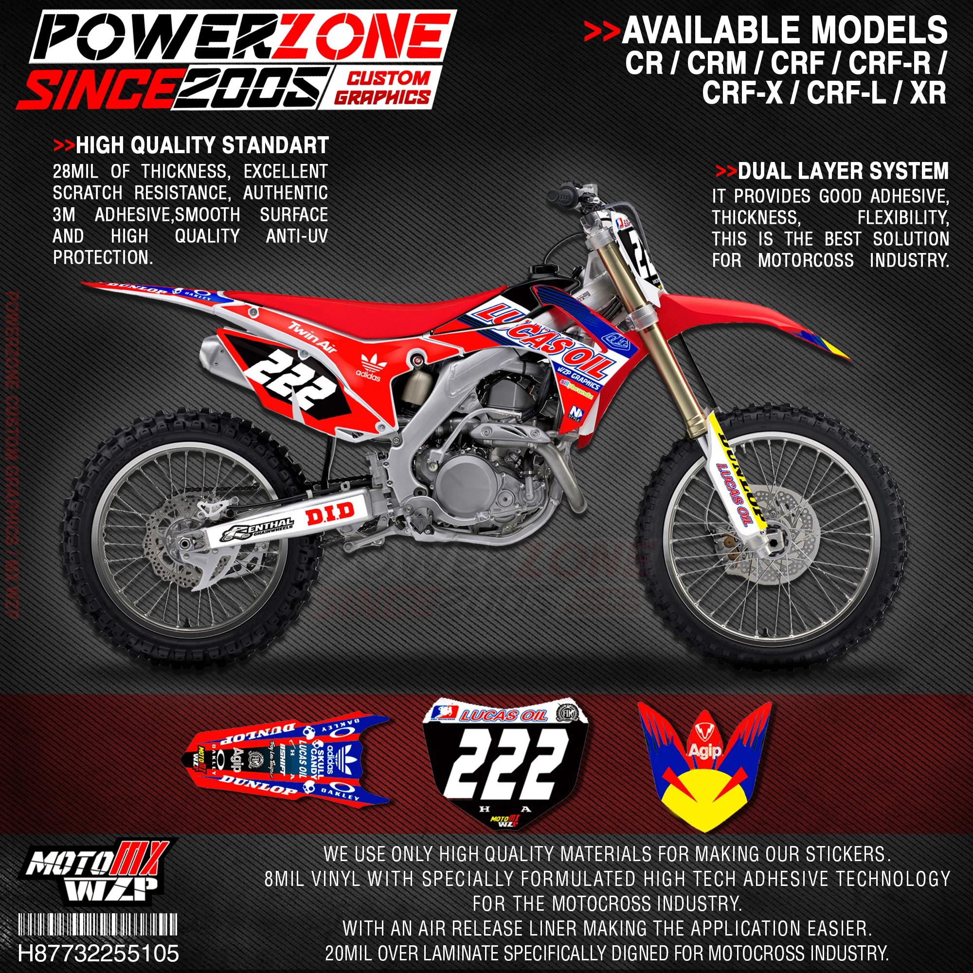 

PowerZone Custom Team Graphics Backgrounds Decals 3M Stickers Kit For HONDA CRF250R 2014-2017 CRF450R 2013-2016 105