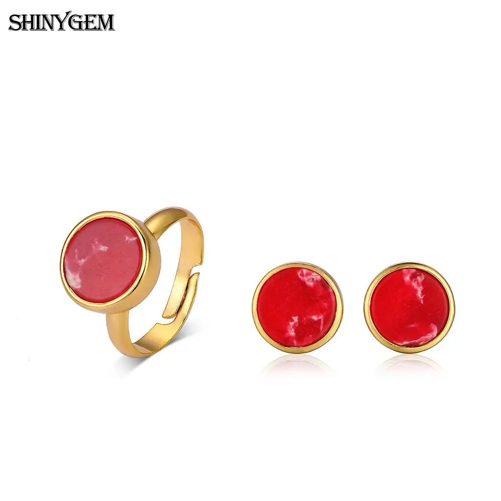 ShinyGem Гладкий Круглый натуральный морской осадок ювелирные изделия из яшмы набор