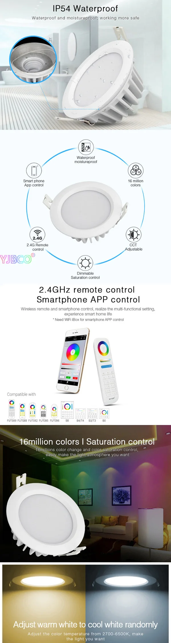 MiBOXER 6 W/9 W/12 W/15 W/18 W RGB+ CCT светодиодное освещение для потолка прожектор AC110V 220V FUT063/FUT066/FUT068/FUT069/B8/WL-Box1