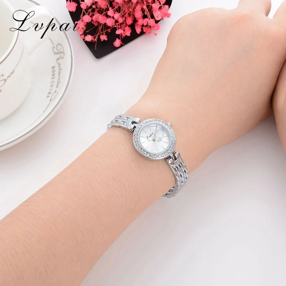 

Fashion Watch Women Ladies Diamond Crystal Surround Romantic Link Love Pure Silver Dress Lvpai Brand Quartz Female Wrist Clock