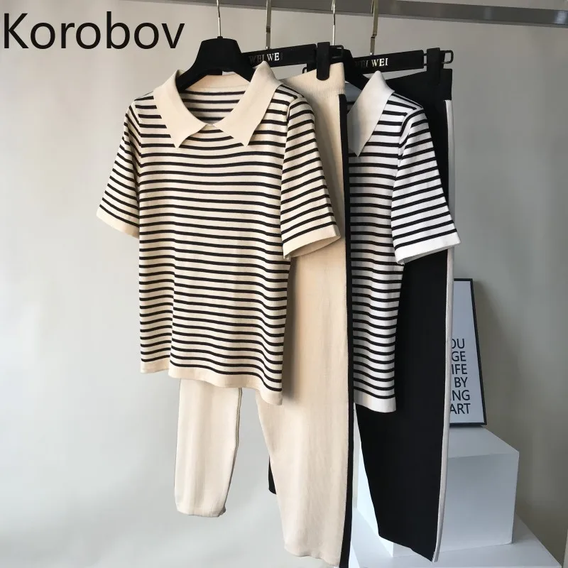 Женский спортивный костюм Korobov комплект из 2 предметов: блузка в полоску и брюки