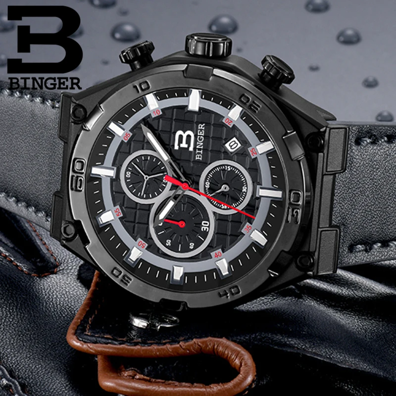 

Relogio Masculino BINGER Mens Watches Top Brand Luxury Quartz Watch Men Casual Leather Military Waterproof Sport Wrist Watch