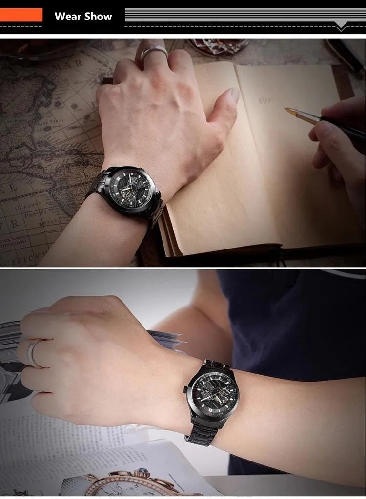 Анжела BOS Элитный бренд черный механические самозаводящиеся автоматические