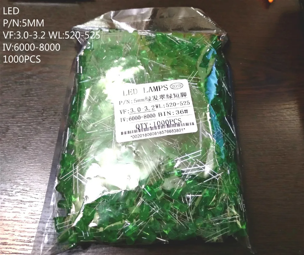 

LEDS 5mm GREEN Package of 1000 (Others available)