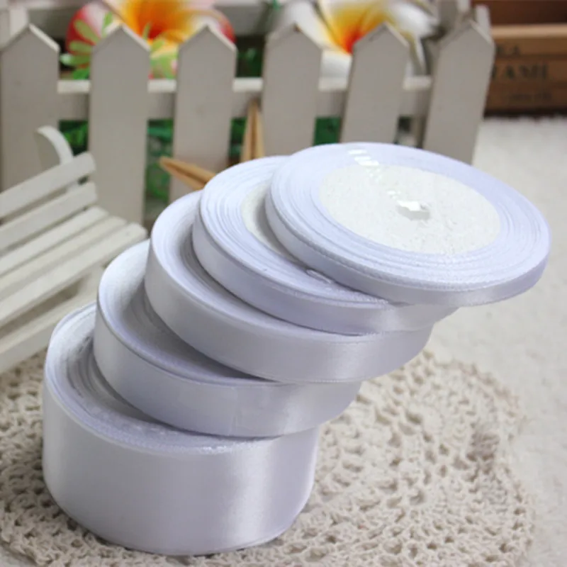 Белая шелковая атласная лента на 25 ярдов для свадебного украшения, упаковки подарков, Рождества, Нового года, шитья одежды.