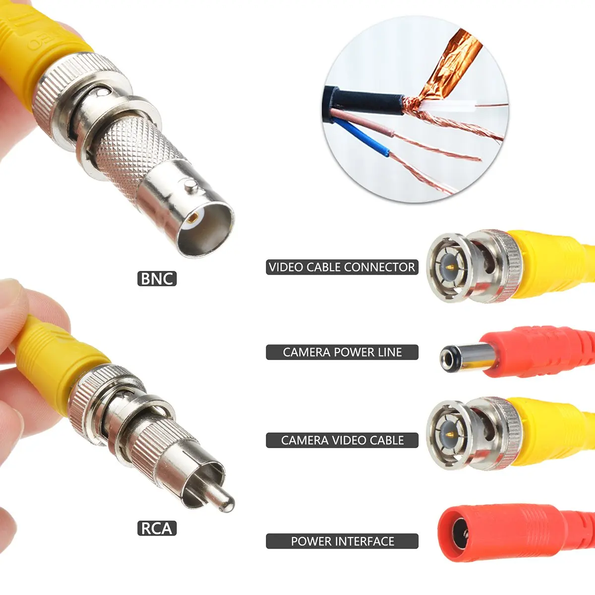 BNC КАБЕЛИ 54ft 4 Pack HD Видео удлинитель кабеля питания к RCA разъемы DC Силовые кабели