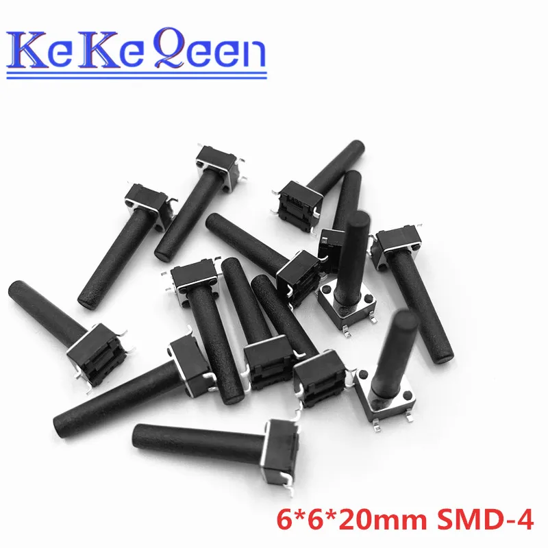 100 шт./лот SMD 6*6*20 мм 6 мм* 6 мм* 20 мм кнопочные переключатели SMD-4 Тактильный кнопочный переключатель тактовый переключатель 6x6x20 мини-выключатель