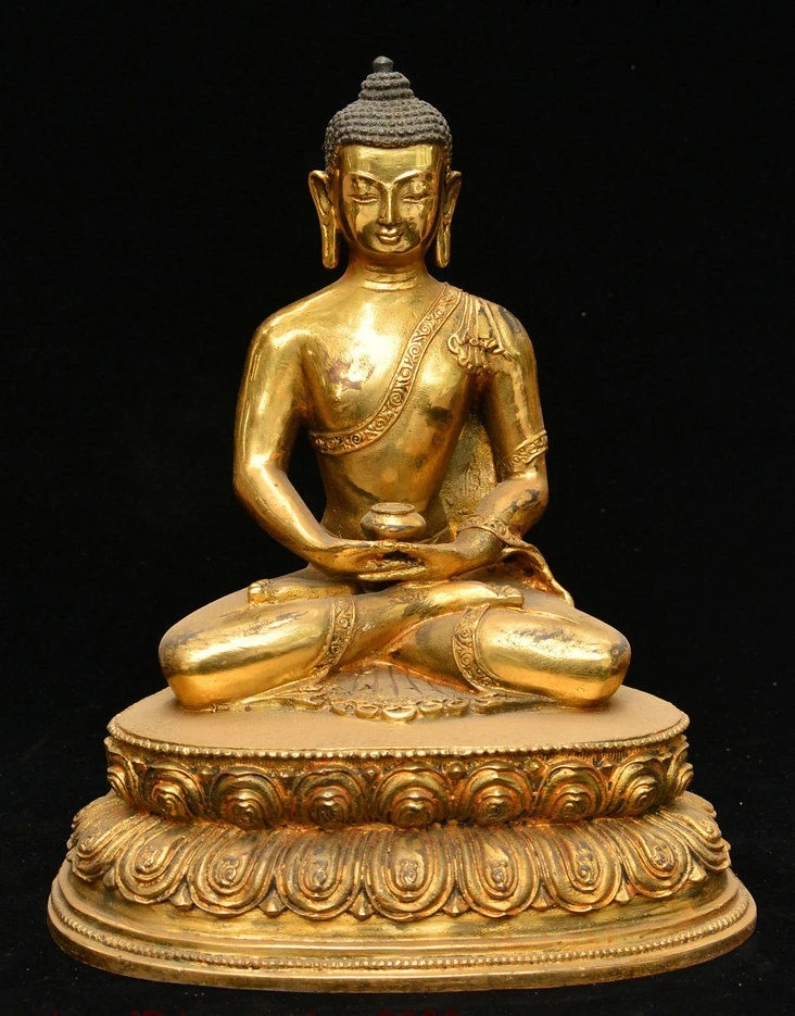 

11" Tibet Bronze Gilt Shakyamuni Amitabha Buddha Sakyamuni Tathagata Bowl Statue